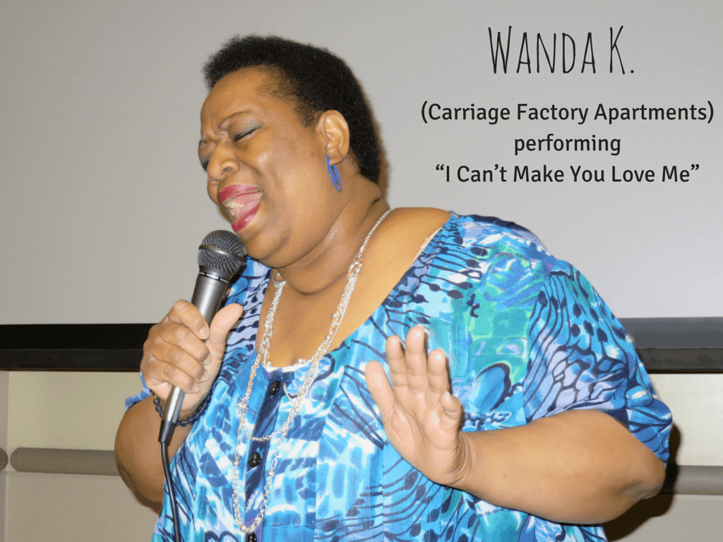 Wanda K. from Carriage Factory Apartments singing "I Can't Make You Love Me"