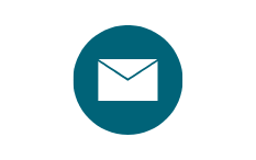 White envelope icon on teal circle