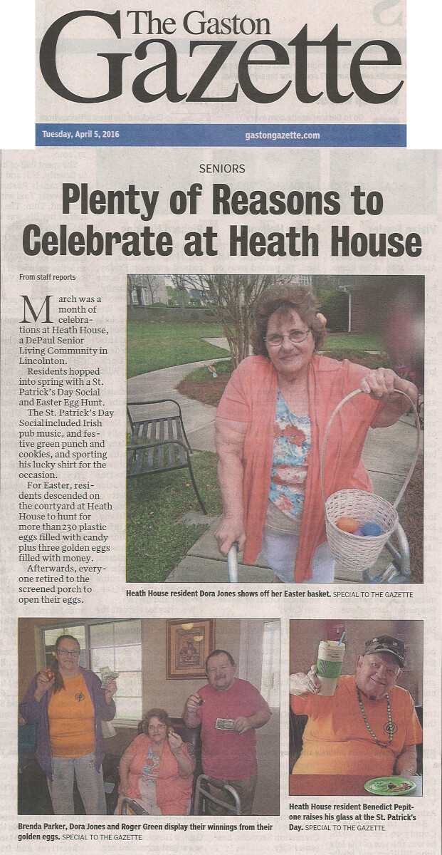 Heath House celebrates Easter article in the Gaston Gazette April 5, 2016
