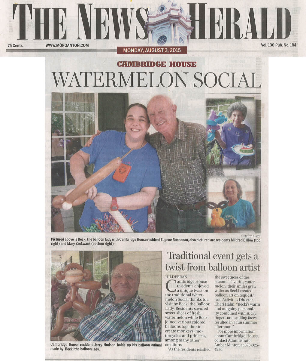 Cambridge House has a Watermelon Social story in the News Herald August 3, 2015