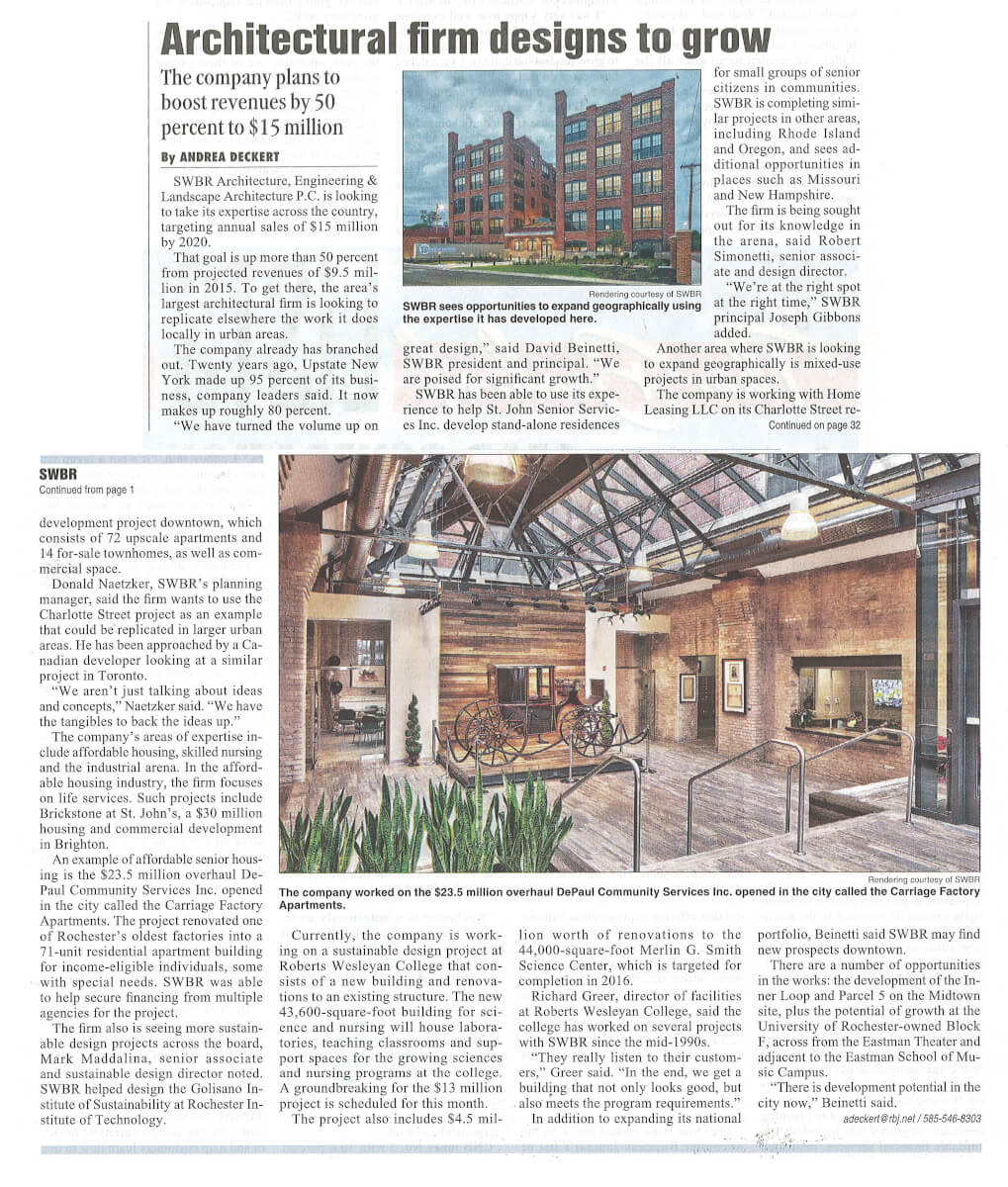 Carriage Factory article about SWBR in the RBJ on August 21, 2015