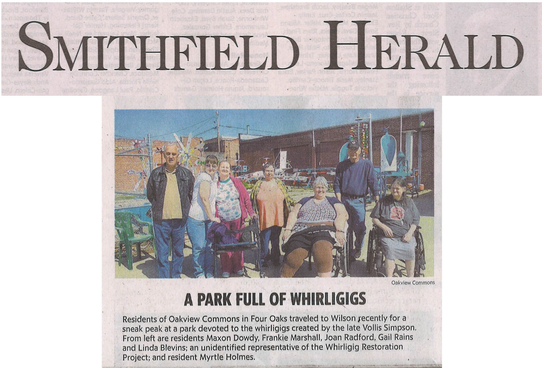 A DePaul Senior Living Community Visits Whirligigs Story in the Smithfield Herald 
