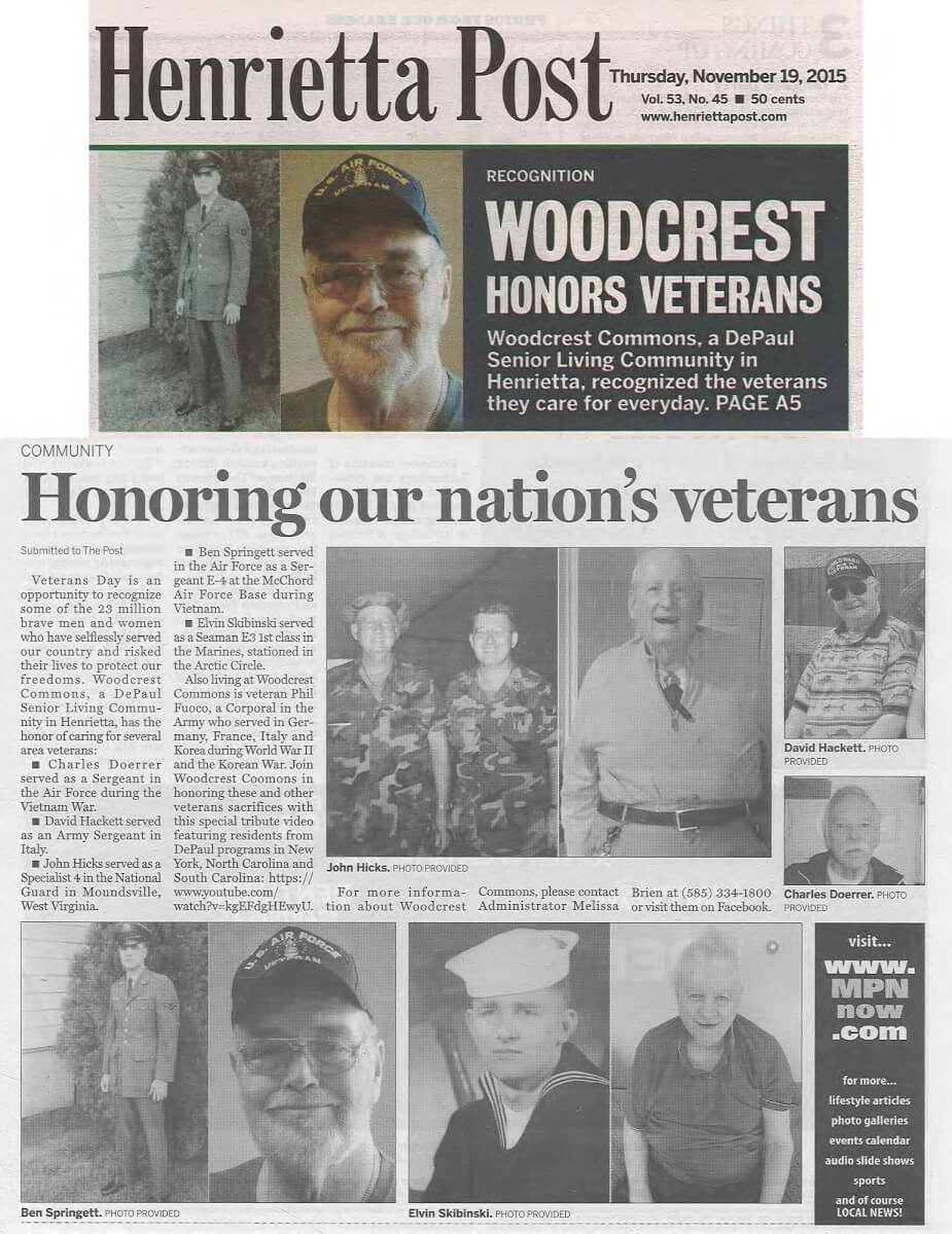 Woodcrest Commons honors Veteran's Day, November 19, 2015