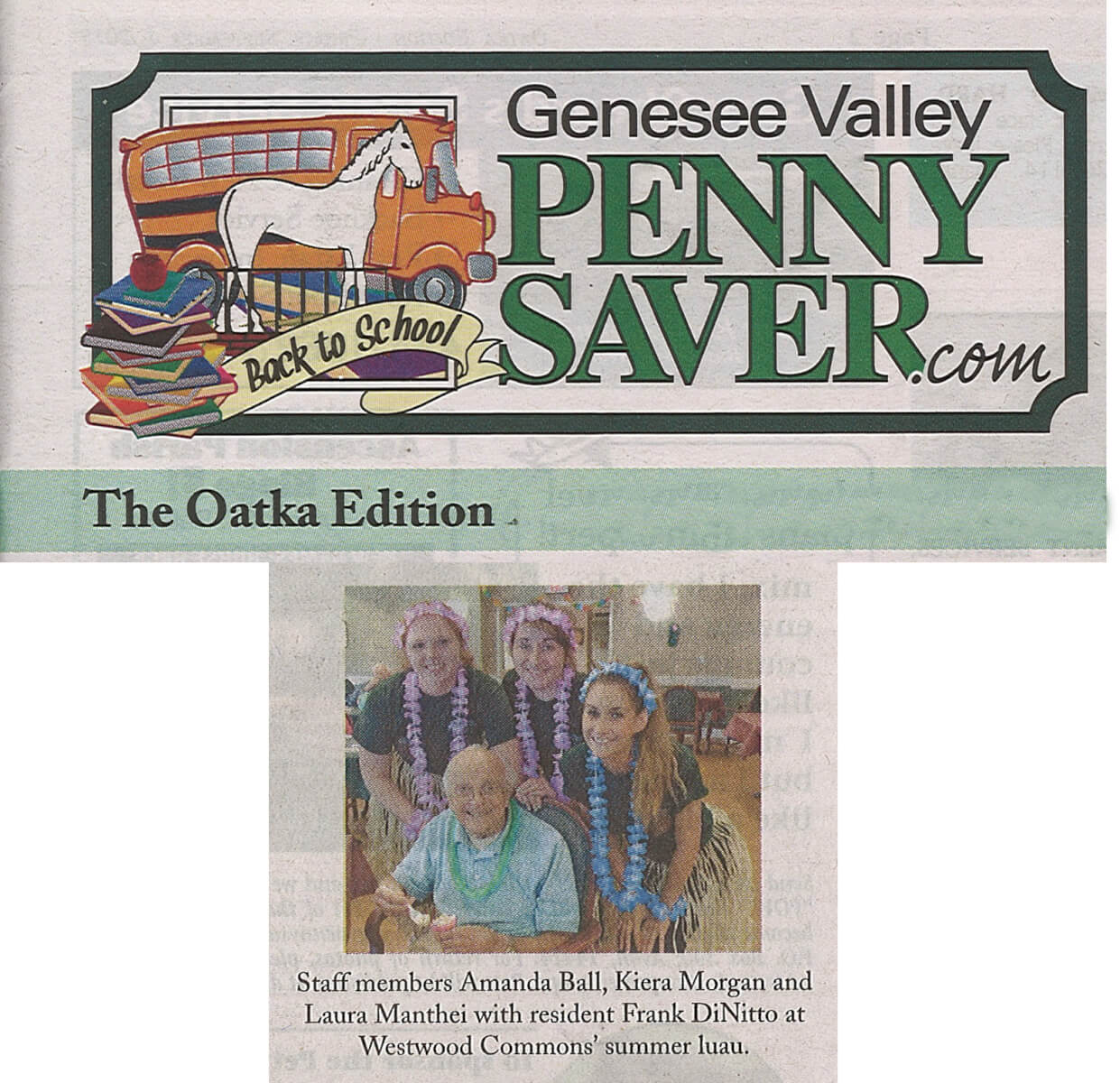 Westwood Commons Assisted Living Luau photo in the Genesee Valley Penny Saver September 4, 2015