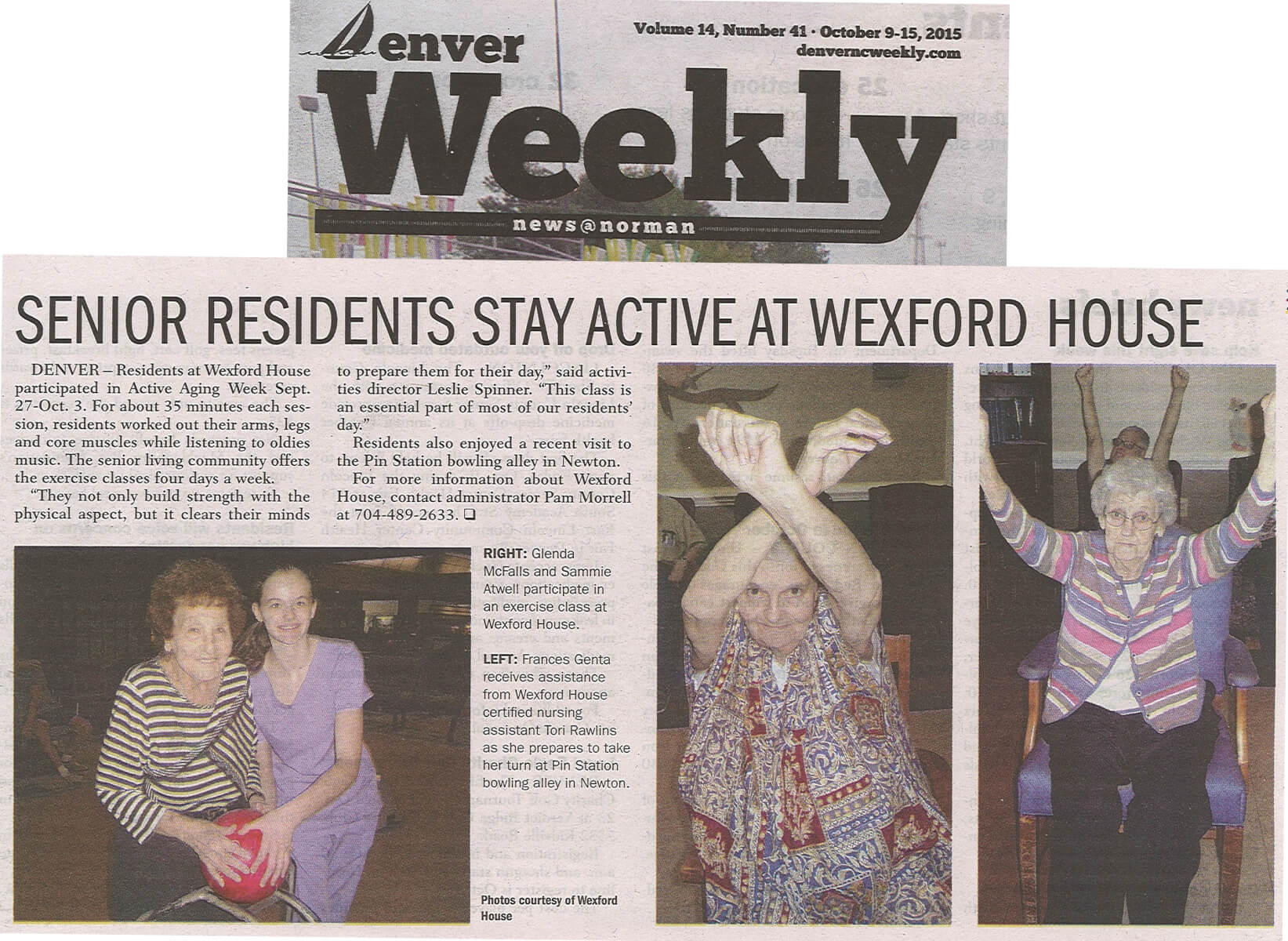Wexford House Residents Active Aging story in the Denver Weekly October 2015