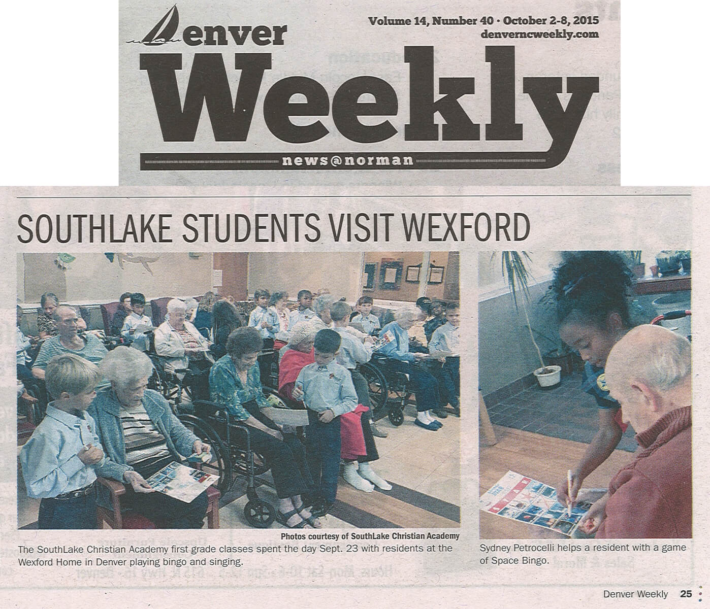 Wexford House get a visit from Southlake students photos in the Denver Weekly October 2-8, 2015