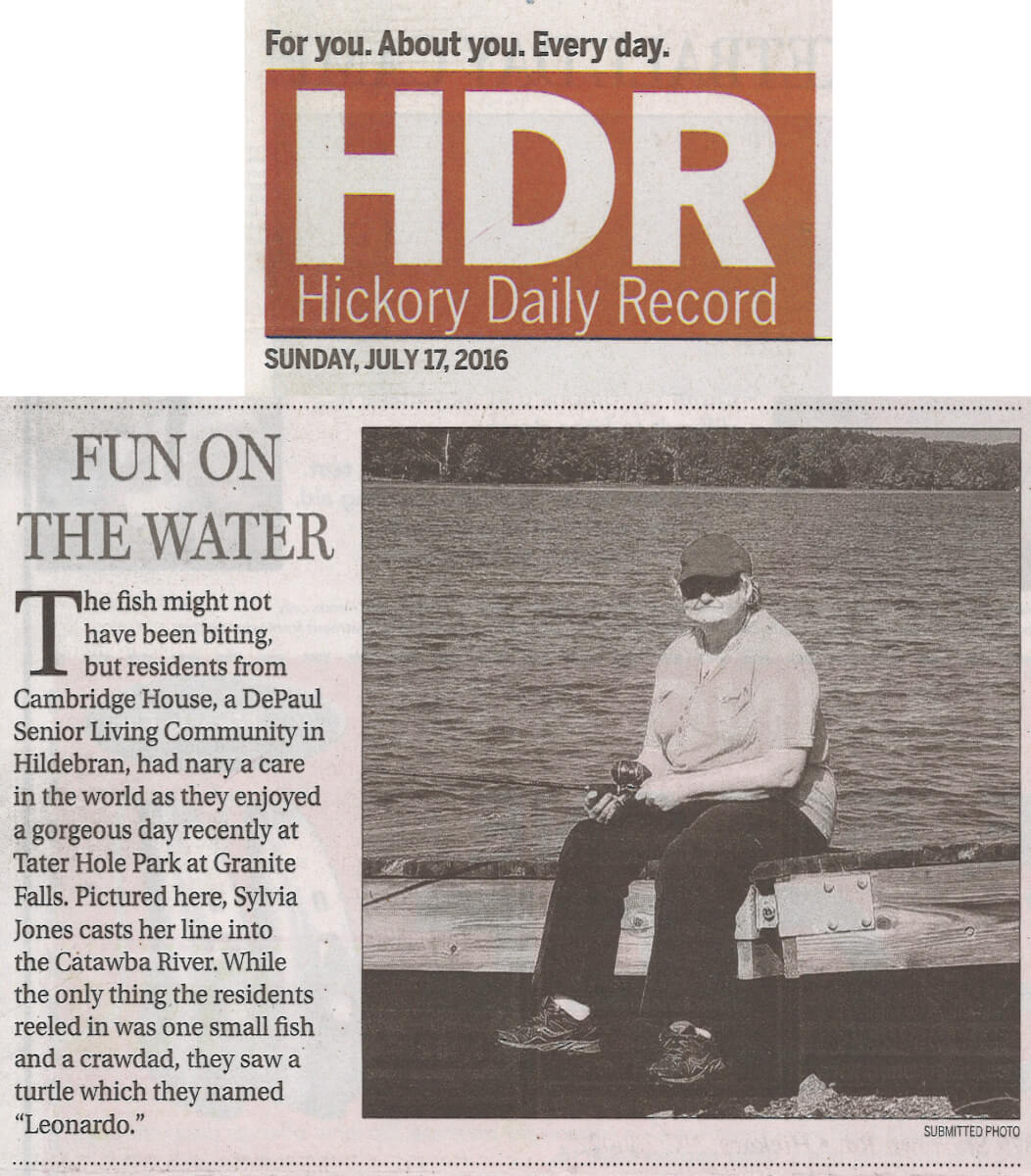 Cambridge House residents go Fishing, article in the Hickory Daily Record July 17, 2016