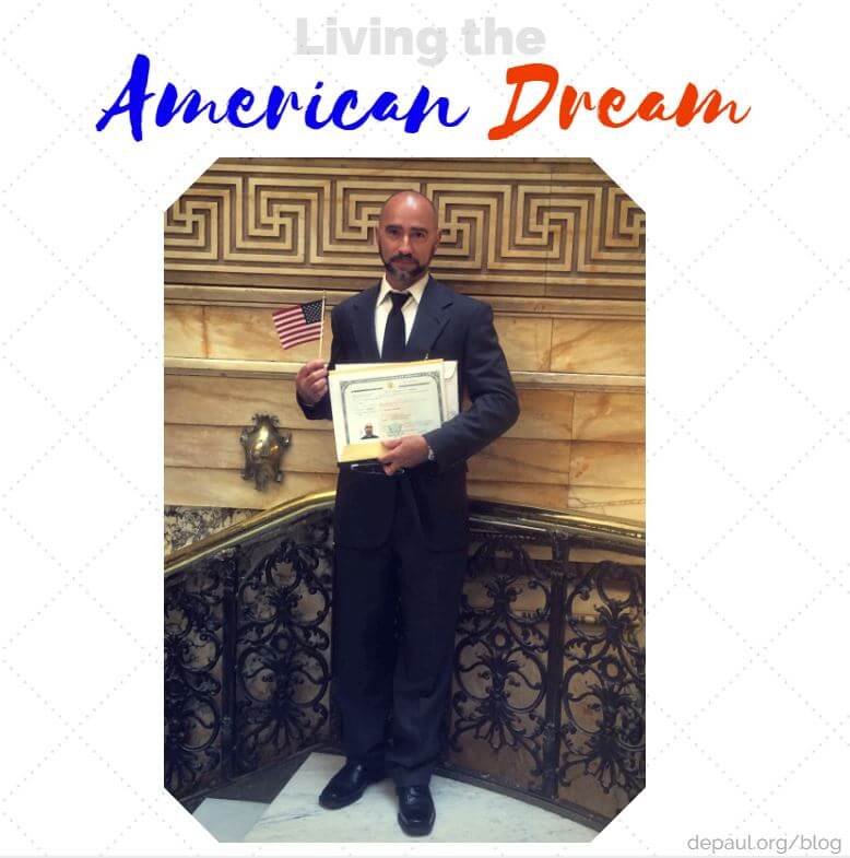 DePaul Maintenance Specialist Larry Perez being sworn in as an American Citizen