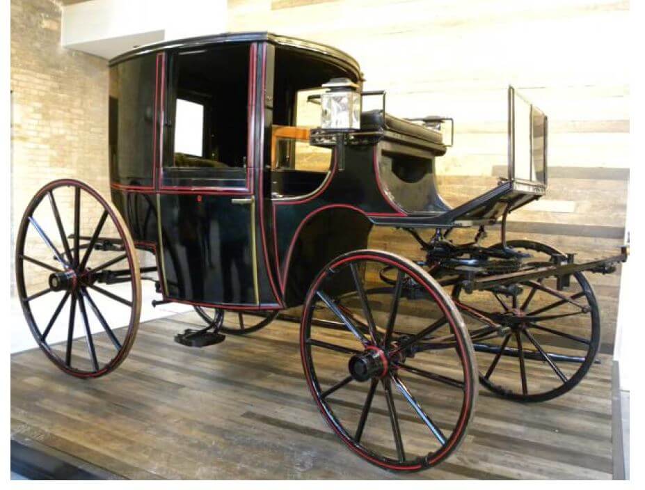 The late-19th century brougham-style carriage at the Carriage Factory Apartments in Rochester, NY