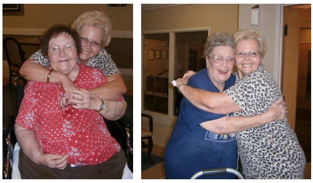 Cambridge House residents Linda Mack and Vera Hudson enjoy a moment with John 3:16 member Judy Cannon