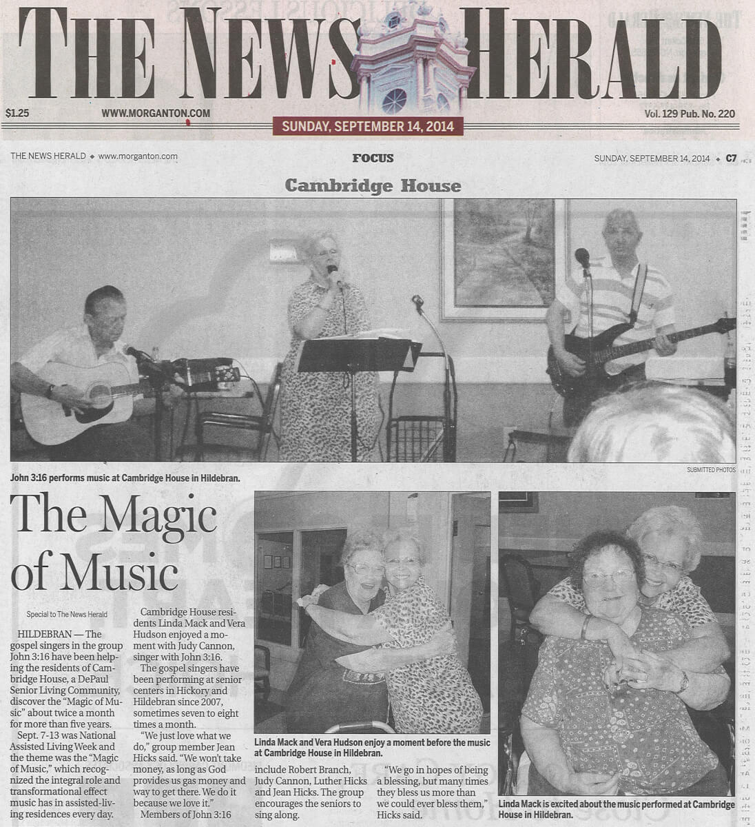 Cambridge House Magic of Music article in the news herald September 2014