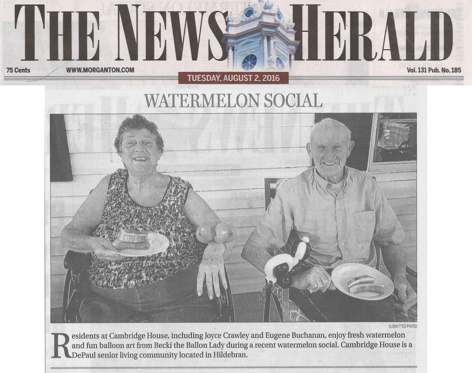 Cambridge House has a Watermelon Social photo in the News Herald August 2, 2016