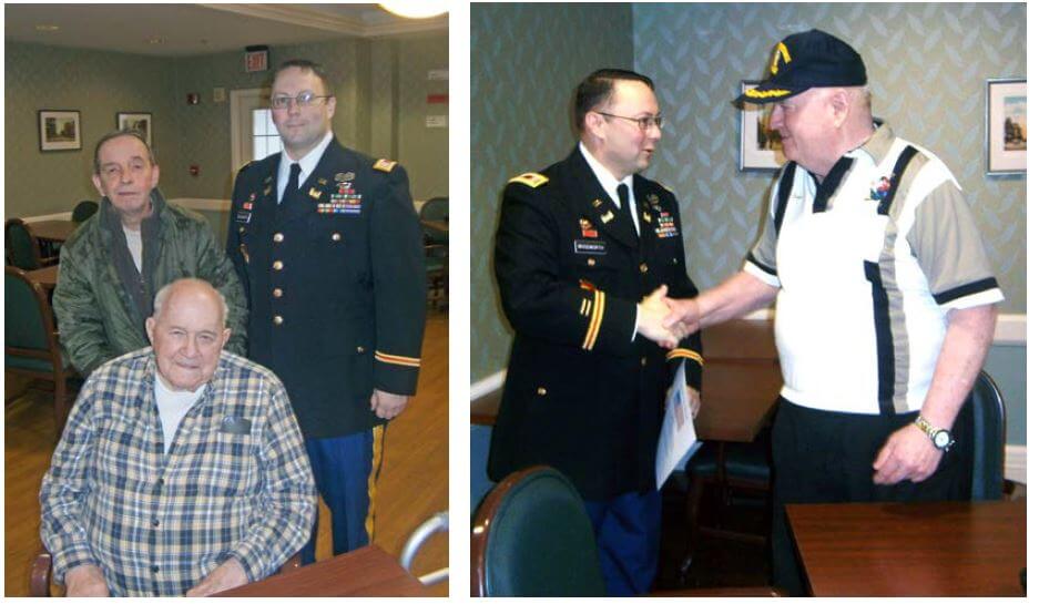 Glenwell residents Joe Kast, Orland Johnson and Curly Mayer with Veterans Day guest speaker President and CEO of Veterans One-Stop Center of Western New York Roger Woodworth.