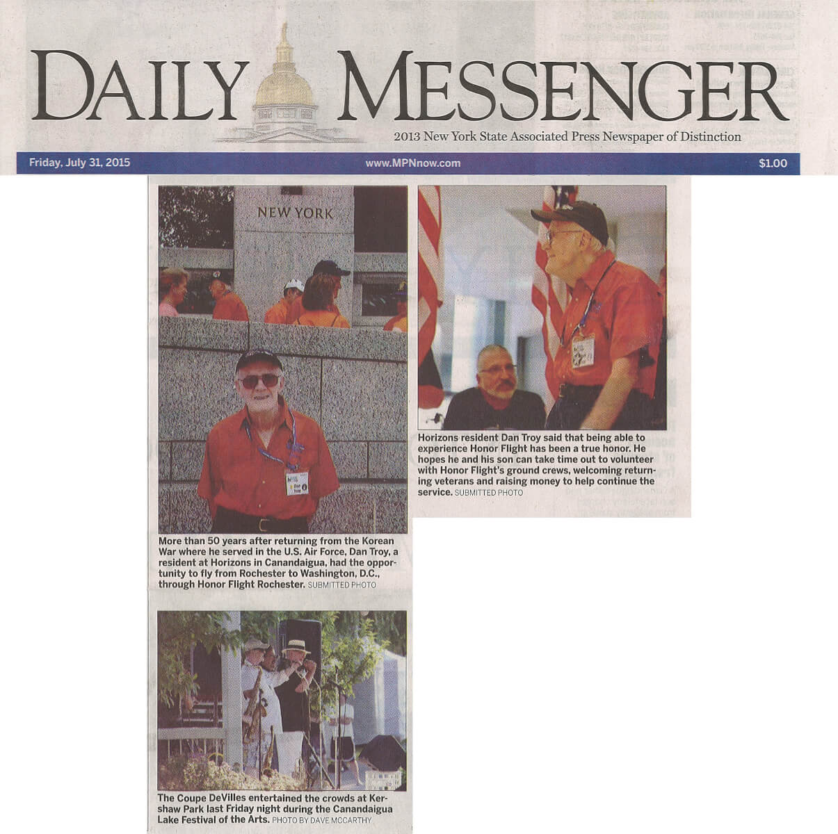 Horizons Honor Flight photos in the Daily Messenger July 31, 2015