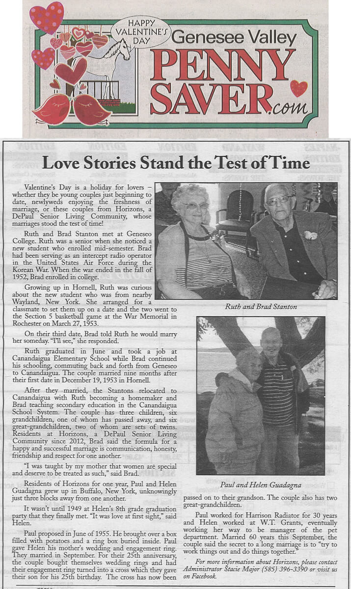 Horizons Valentine's Day Article in the Genesee Valley Penny Save February 13, 2015