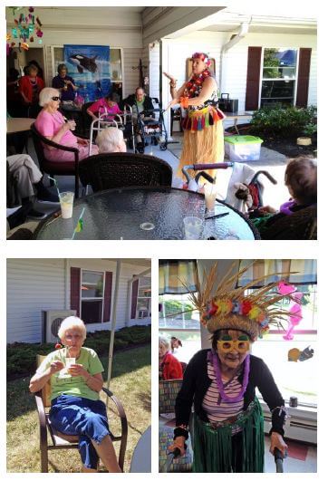 Woodcrest Commons residents dressed up for a summer luau