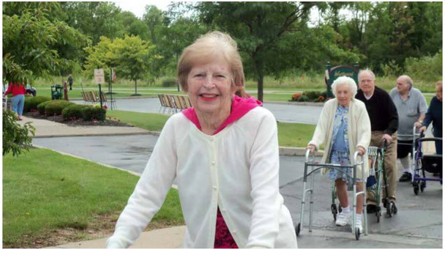 Westwood Commons residents Betty Kates, Helen Jakabowski, Robert Holdridge, Frank Ruggerio, Marion Schmeer participate in the DePaul Senior Living Community’s Eighth Annual Walk for Charity. 