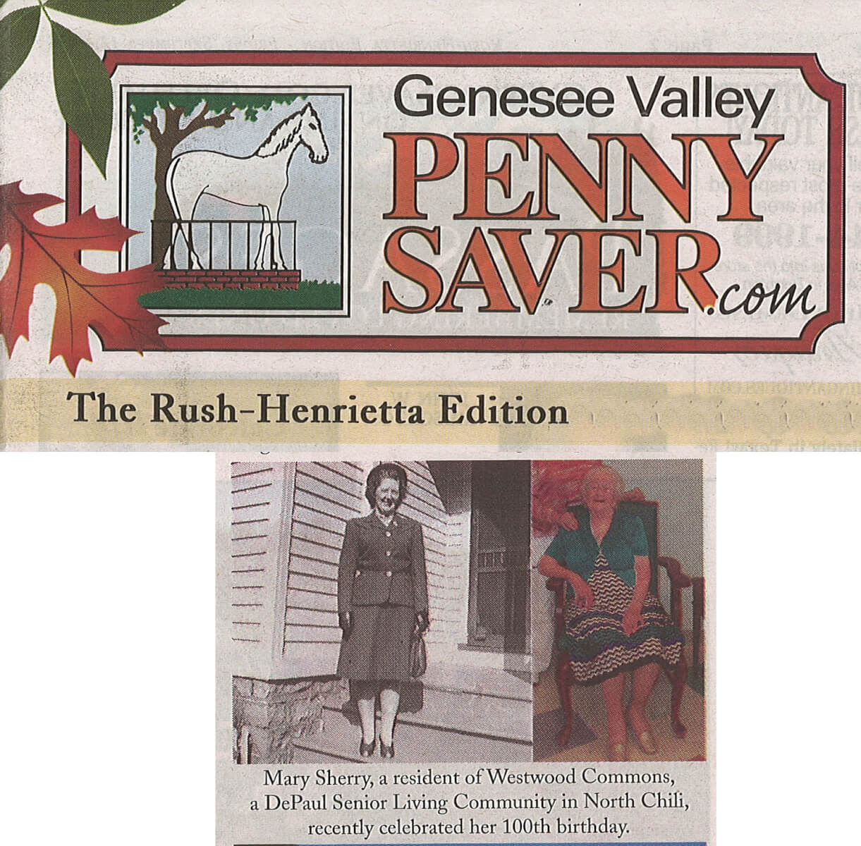 Westwood Common's resident Mary Sherry turns 100 photo in the Genesee Valley Penny Saver September 17, 2014