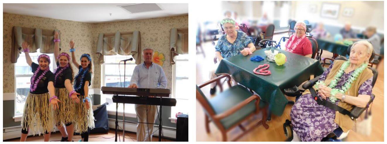 Westwood Commons employees dancing while residents look on 