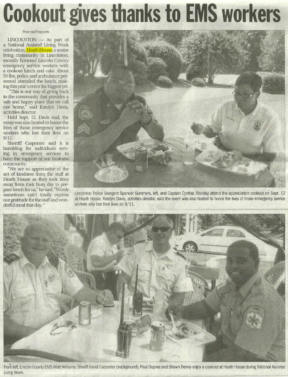 Heath House EMS Appreciation Lunch story in the Gaston Gazette 2013