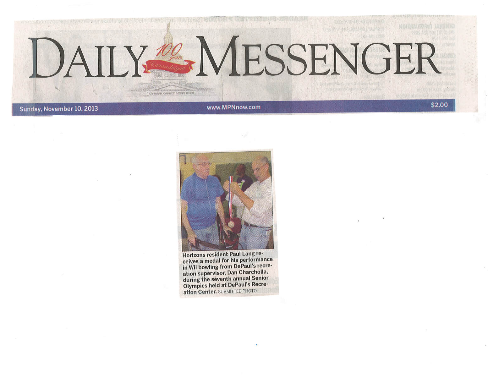 Horizons Senior Living photo in the Daily Messenger November 10, 2013