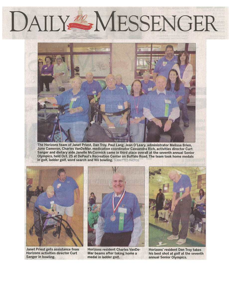 Horizons Senior Olympics Story in the Daily Messenger November 11, 2013