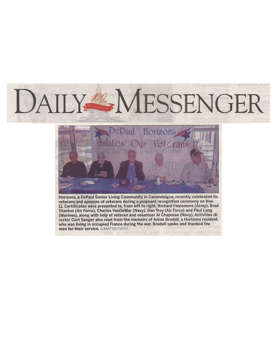 Horizons Veterans Day story in the Daily Messenger November 2013