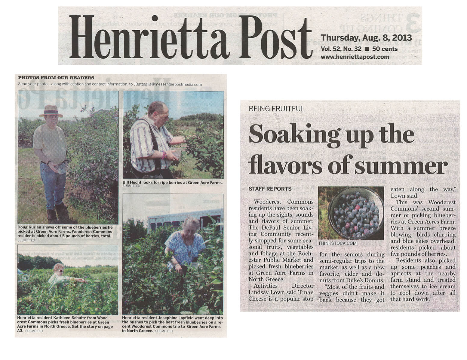 Woodcrest Commons Soaking up the Flavors of Summer article in the Henrietta Post August 2013