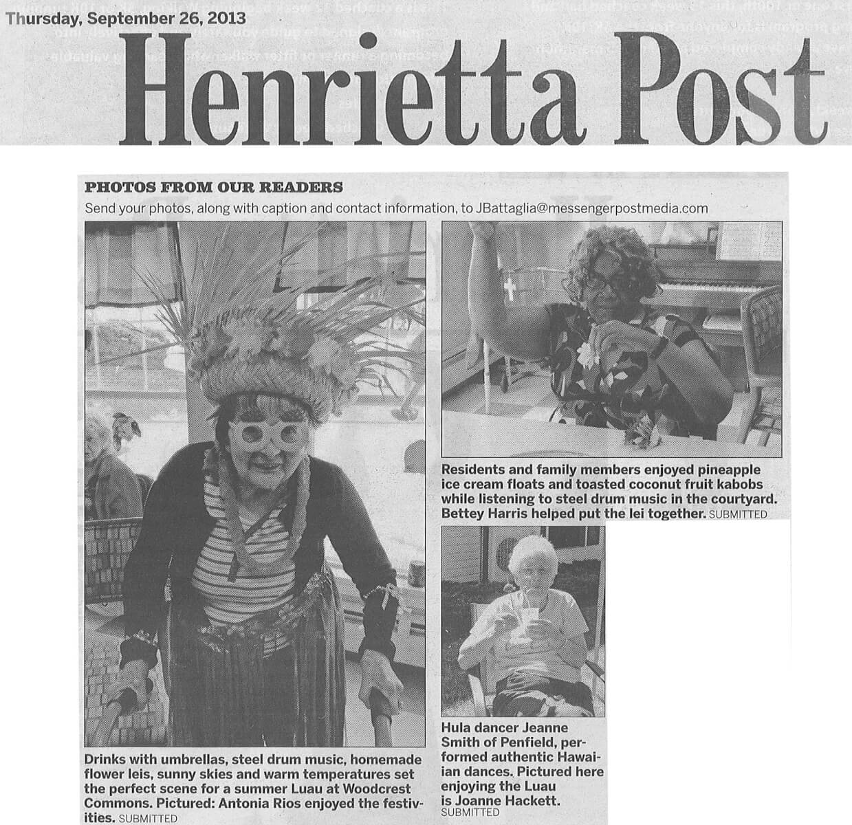 Woodcrest Commons Summer Luau photos in the Henrietta Post September 2013