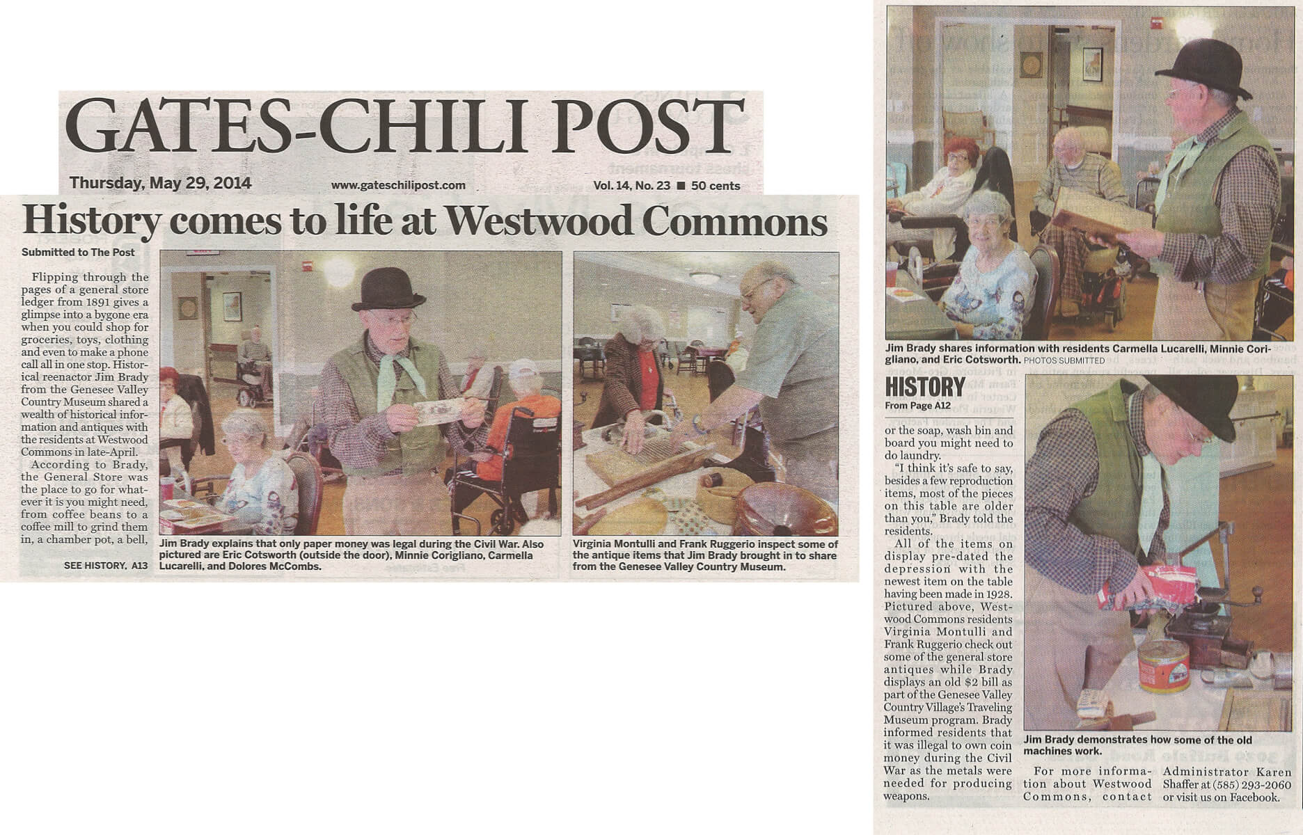 History Comes to Life at Westwood Commons General Store article in the Gates Chili Post May 25, 2014