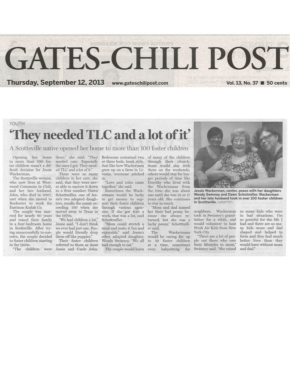 Westwood Commons Jessie Wackerman story in the Gates Chili Post September 2013