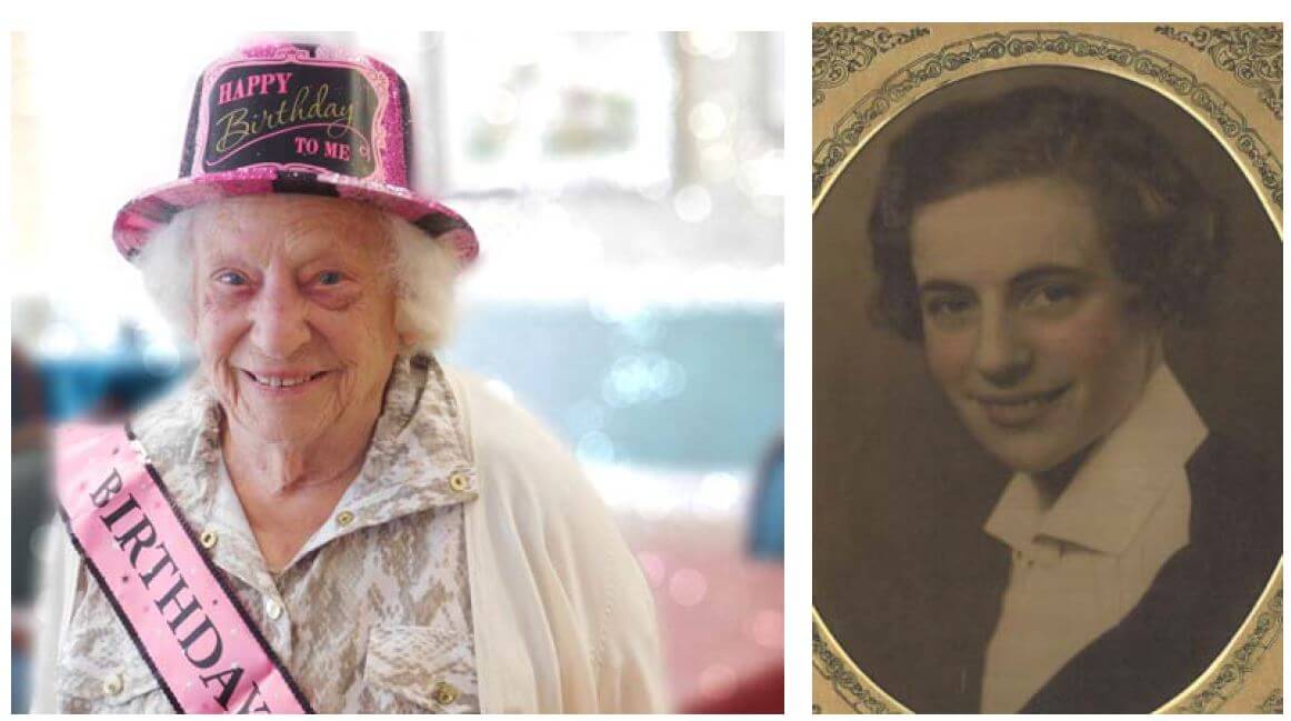 Past and present photos of Westwood Commons resident Adelaide Swetz