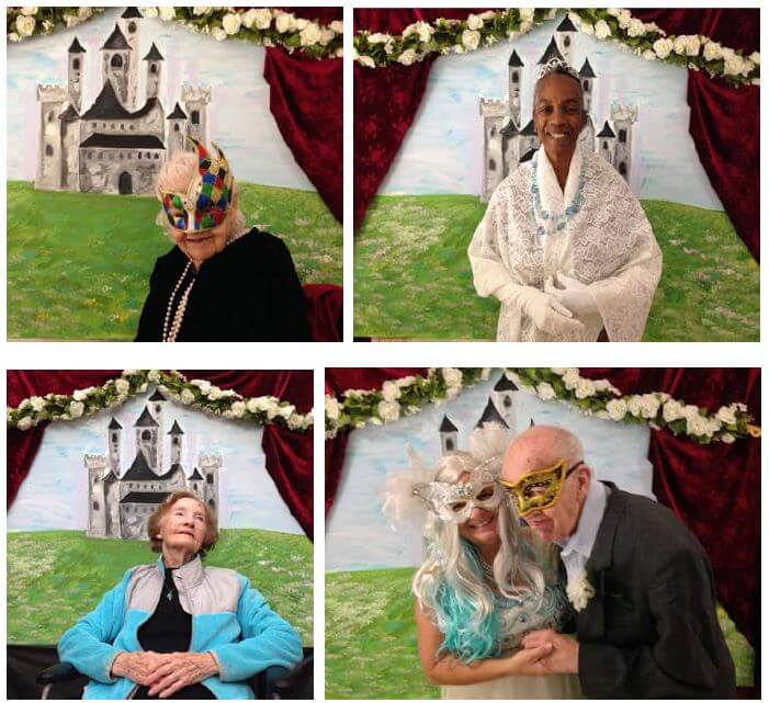 Southfork residents Mabel Griggs, Mary Hairston, Rose Mary Reilly and Donald Hauser and Activities Director Angel Parrish all dressed up