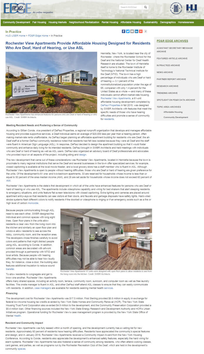 DePaul Rochester View Apartments article from November 10, 2016