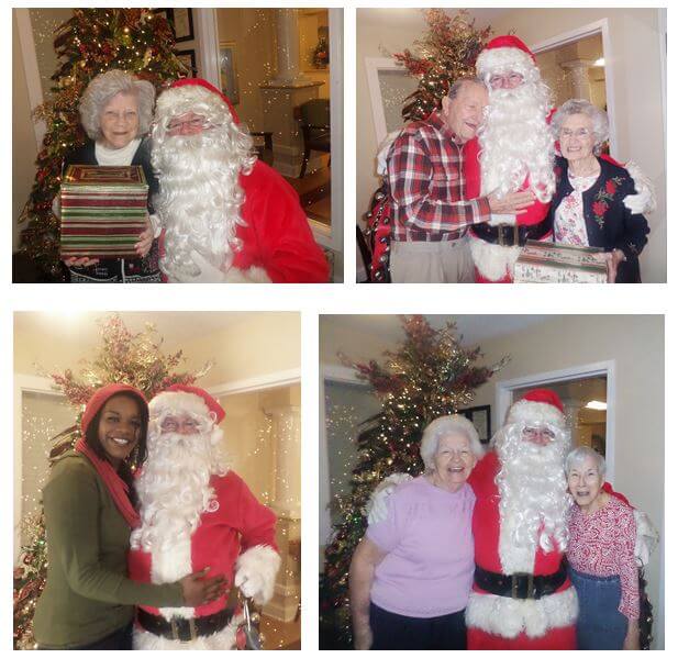 Pictured with Santa are Doris Fox, Jim and Marie Barthlomew, Personal Care Assistant Ashley Chislom and Alma Taylor and Lib Carpenter.