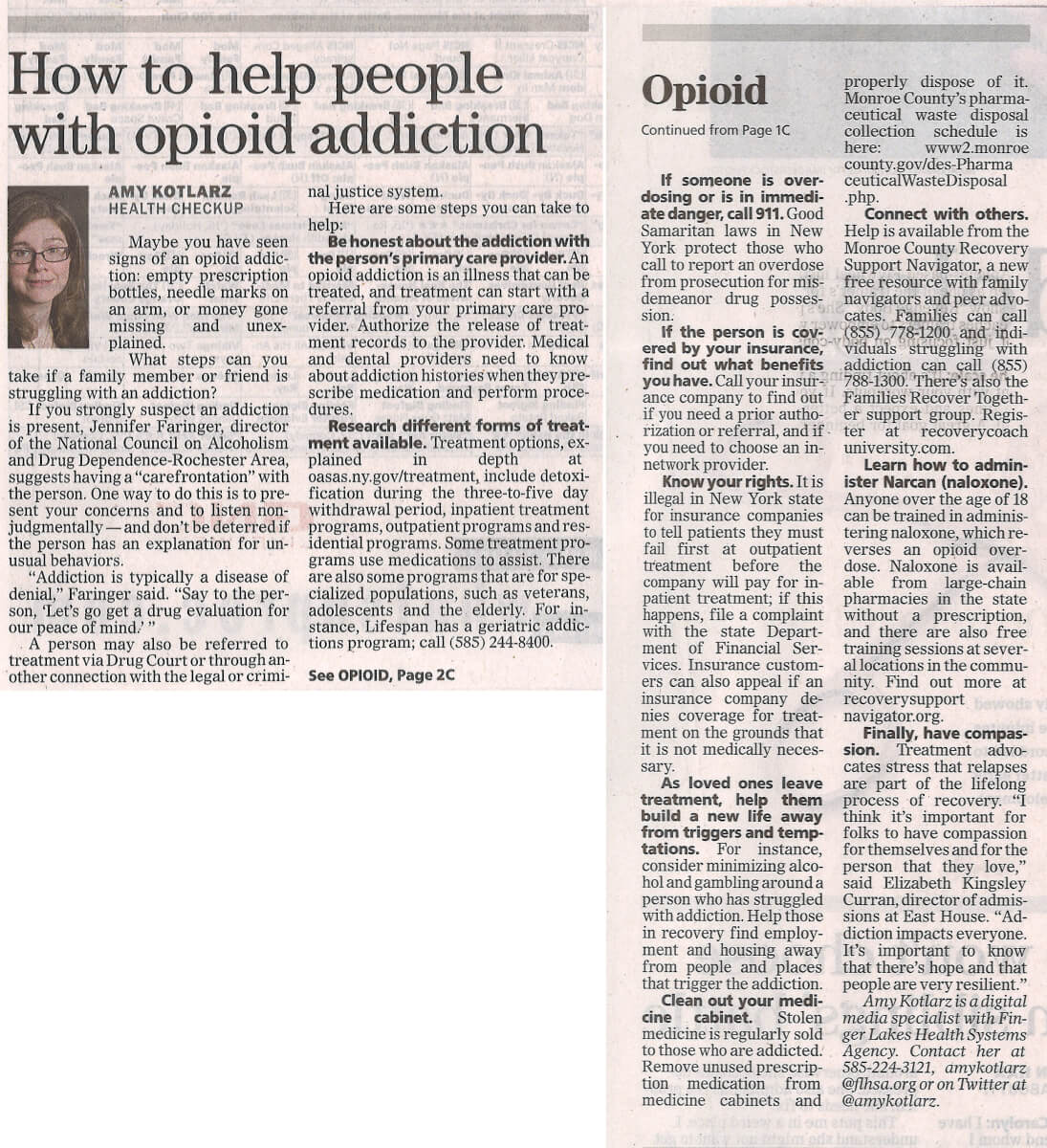 How to Help People with Opioid Addiction, NCADD-RA article in the Democrat and Chronicle December 28, 2016