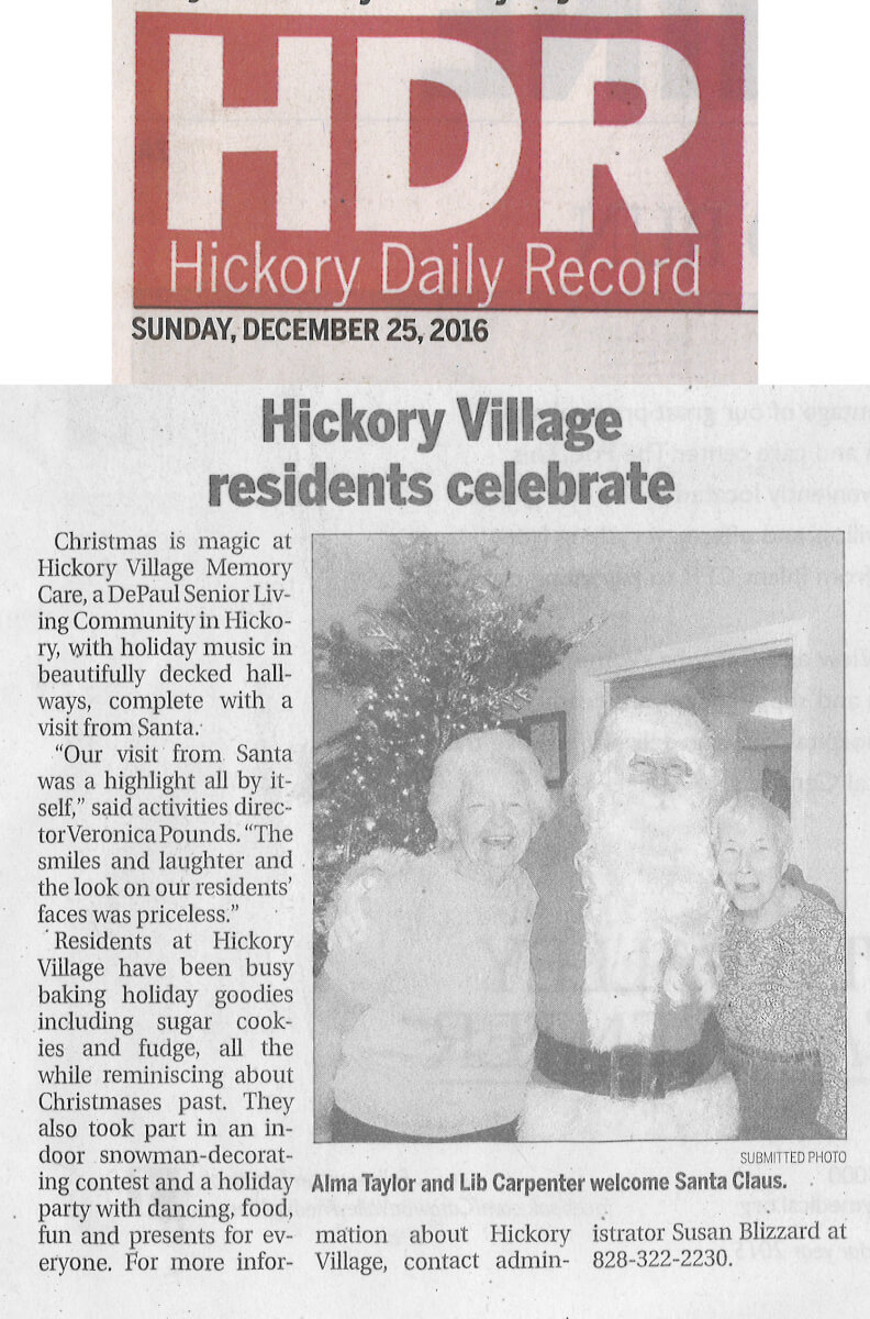 Hickory Village celebrates Christmas, story in the Hickory Daily Record, December 25, 2016