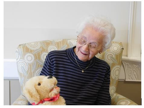 Westwood Commons resident Florence Francione with “Sparky