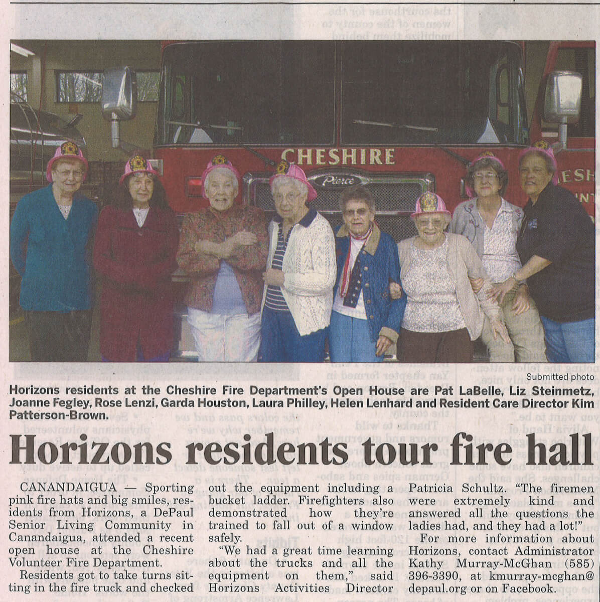 Horizons residents tour fire hall, article in the Daily Messenger  June 14, 2017
