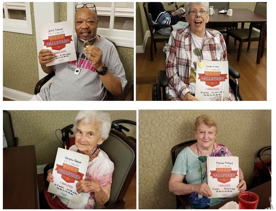  Pee Dee Gardens residents Jerry Frazier, Ouida Evans, Virginia Hudson and Brenda Bullard proudly accept their Step-It-Up Awards for participating in the Walking Challenge