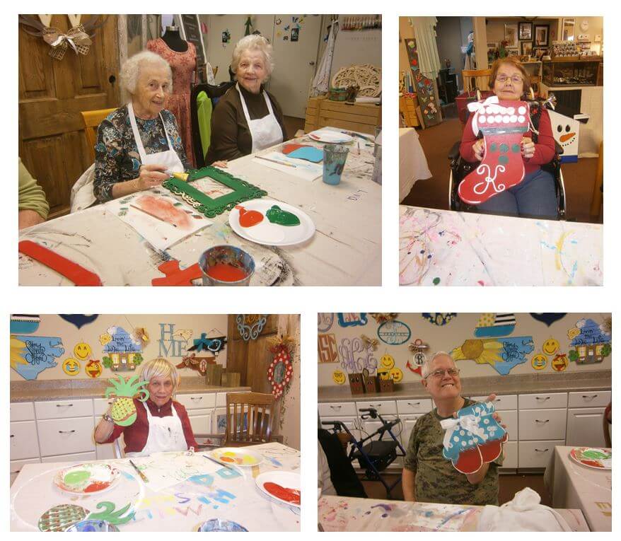 Wexford House residents Bernice Harris and Betty Griffin, Mary Kanupp, Susie Morlock and Rick Taylor crafting gifts for their families