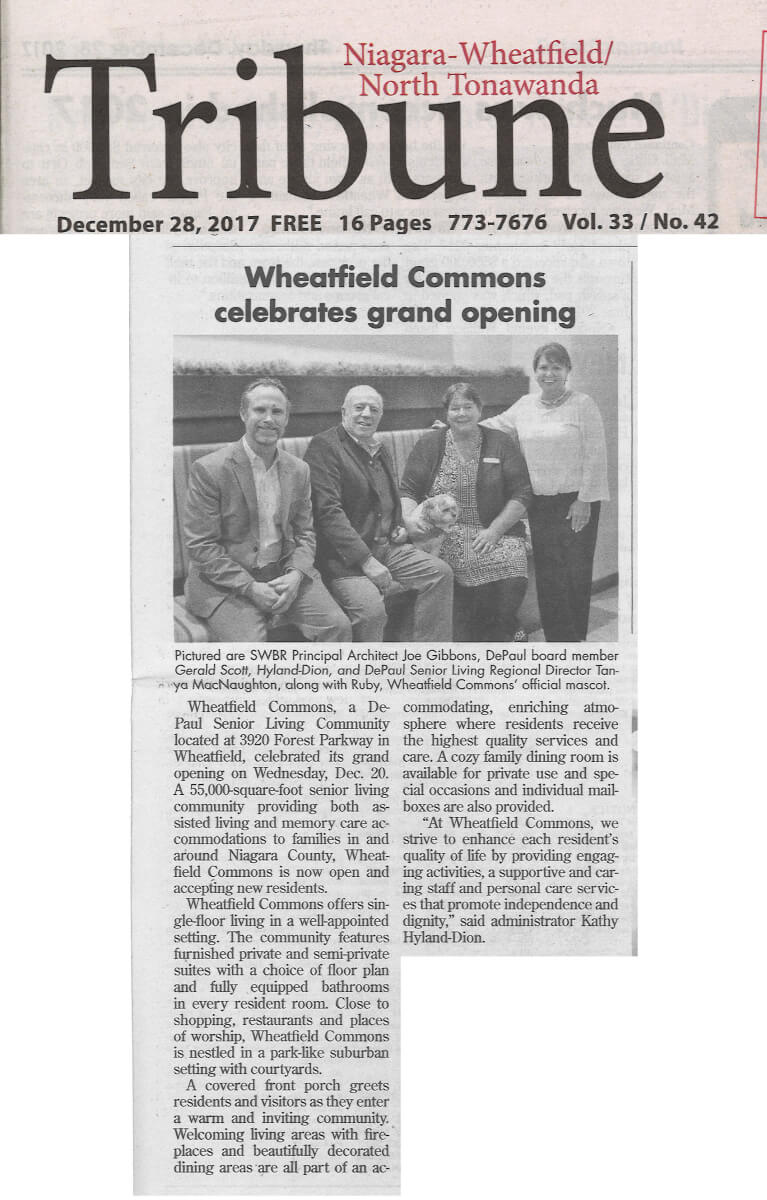 Wheatfield Commons celebrates grand opening, story in the Niagara-Wheatfield/North Tonawanda Tribune December 28, 2017