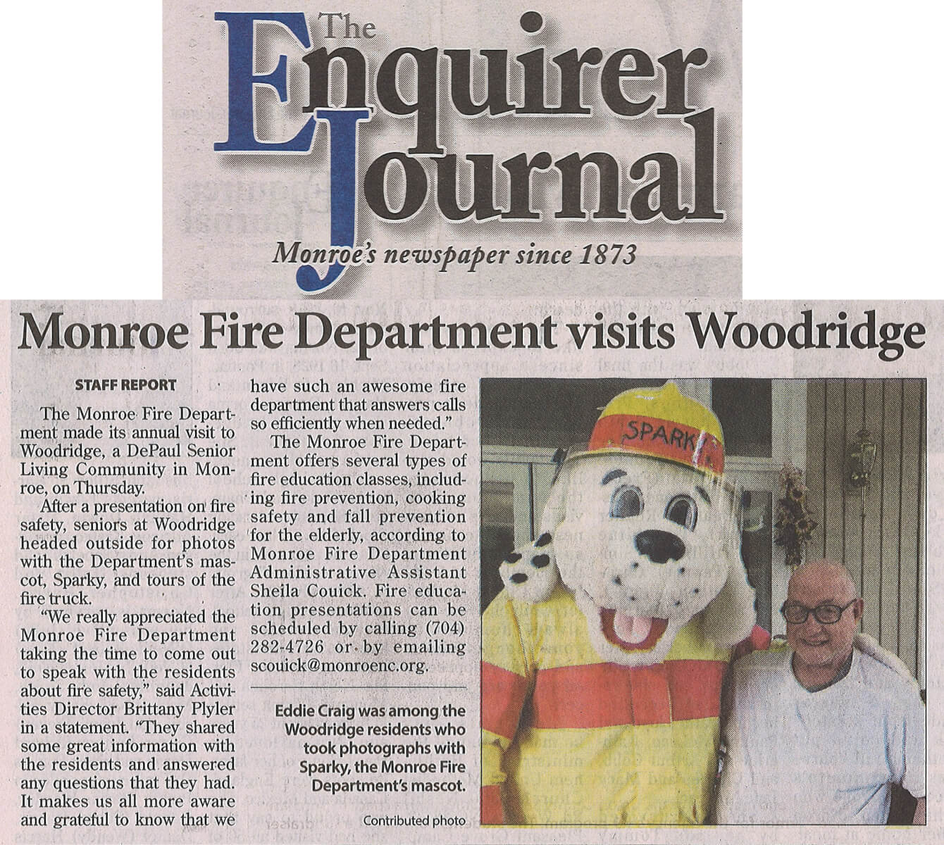 Woodridge Fire Department Visit, 12.2.18 Enquirer Journal