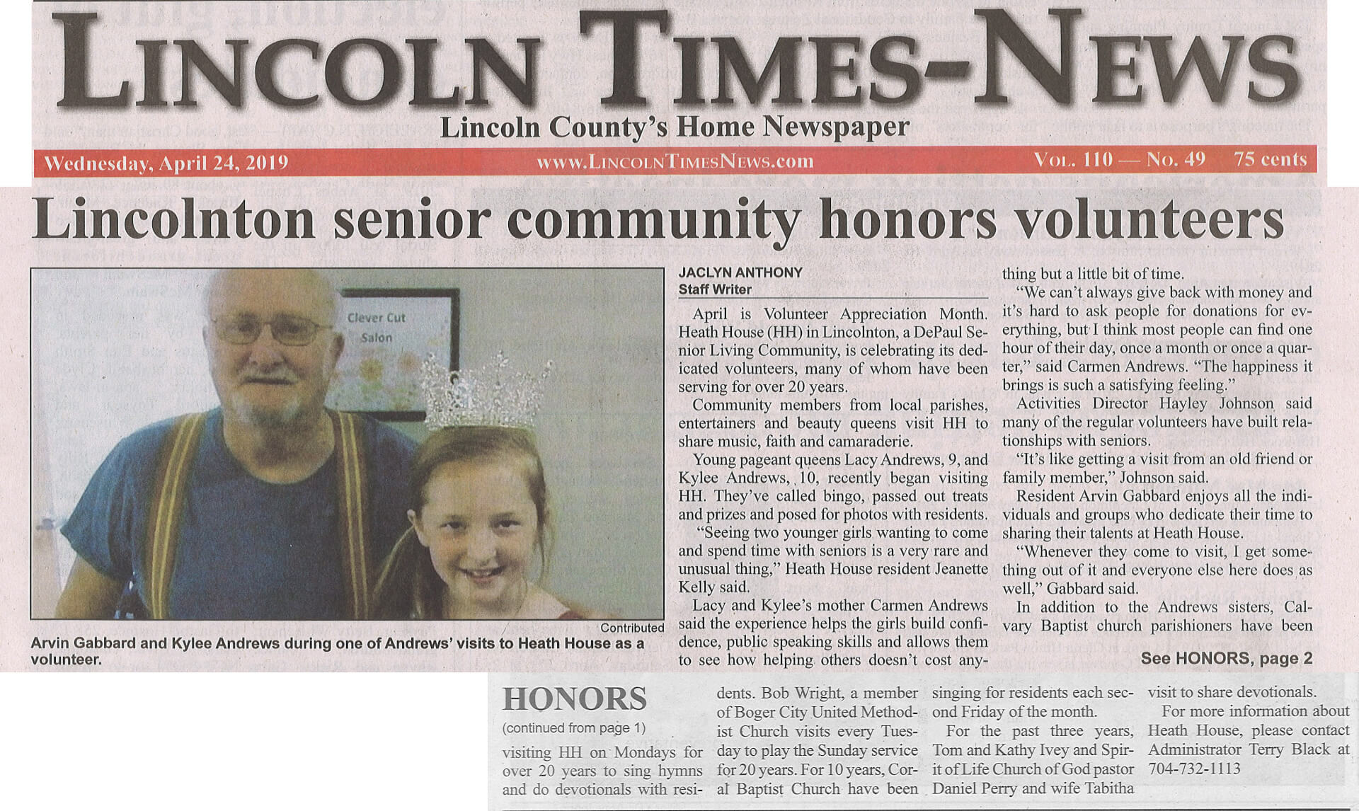 Heath House Volunteers, 4.24.19 Lincoln Times News