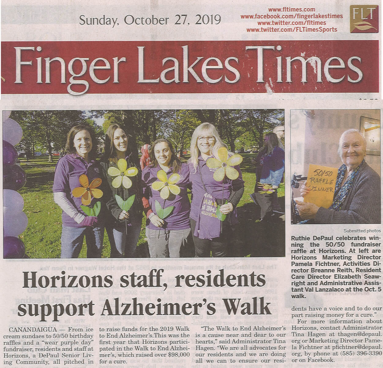 Horizons Alzheimers Walk, 10.27.19 Finger Lakes Times (cropped)