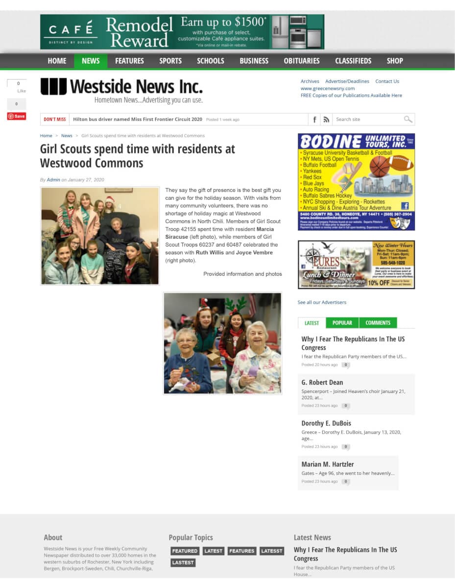Girl Scouts Spend Time With Residents At Westwood Commons Westside News Jan 27 2020 1