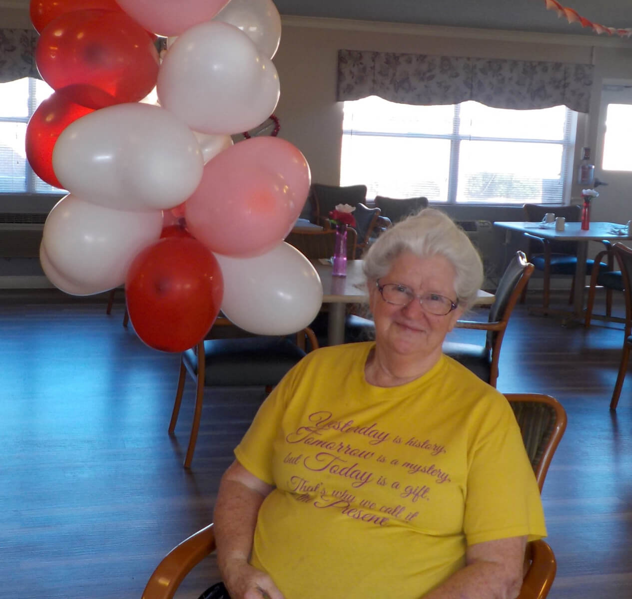 Resident Elsie Floyd enjoying the Valentine’s Day festivities at Greenbrier