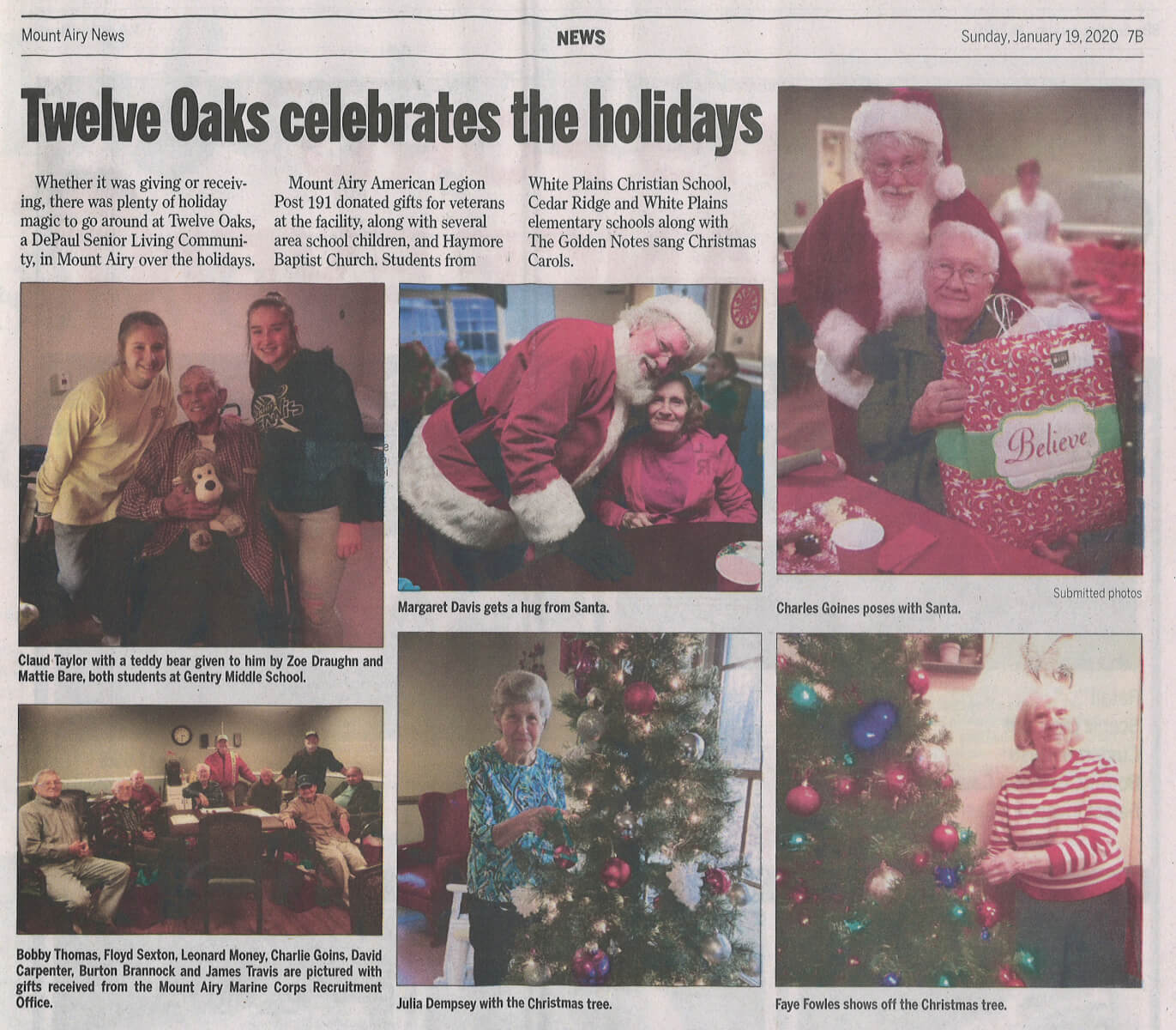 Twelve Oaks Holidays, 1.19.20 Mt. Airy News (cropped)