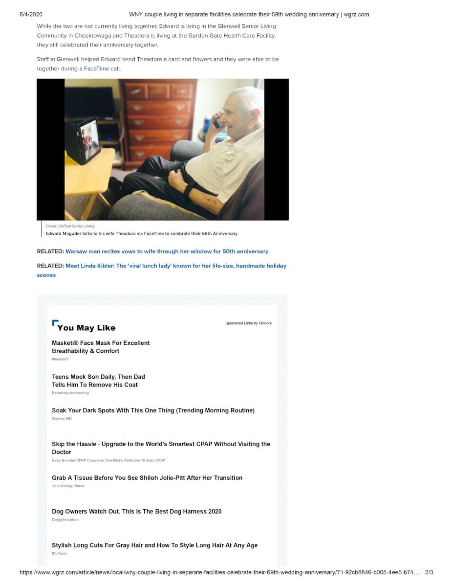 WNY Couple Living In Separate Facilities Celebrate Their 69th Wedding Anniversary Wgrz.com 2