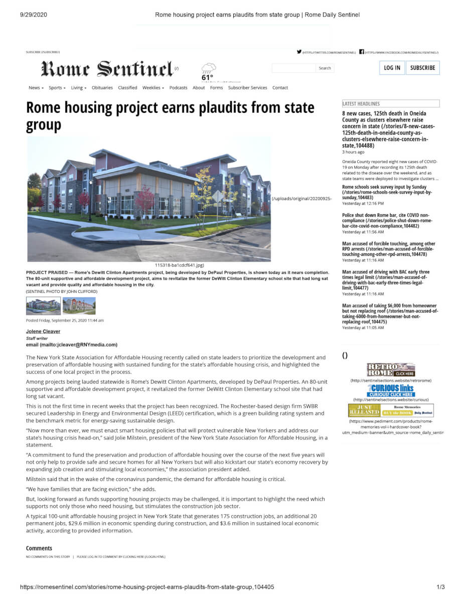 Rome Housing Project Earns Plaudits From State Group Rome Daily Sentinel